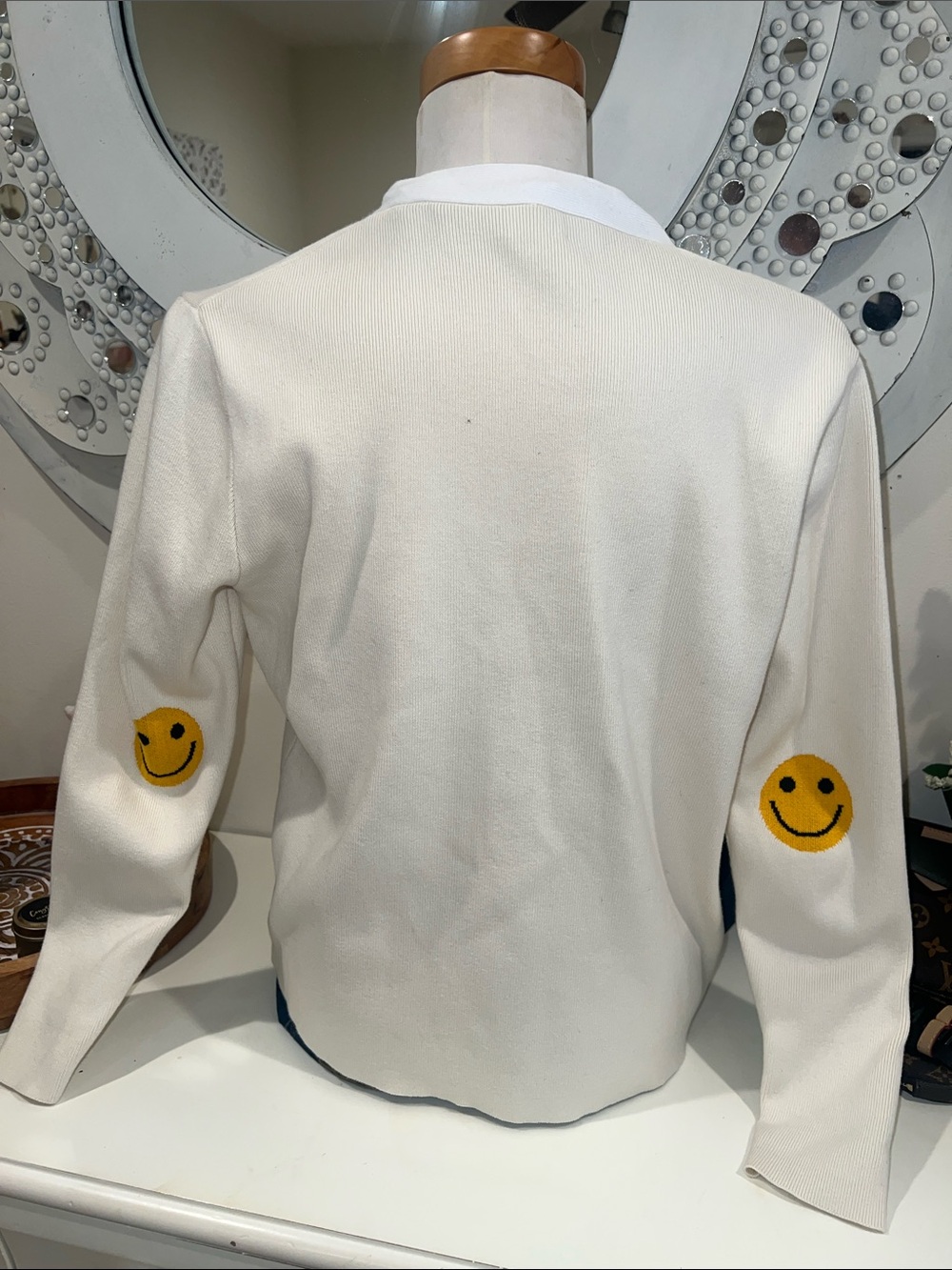 KULE Cream V-Neck Button-Front Cardigan with White Trim